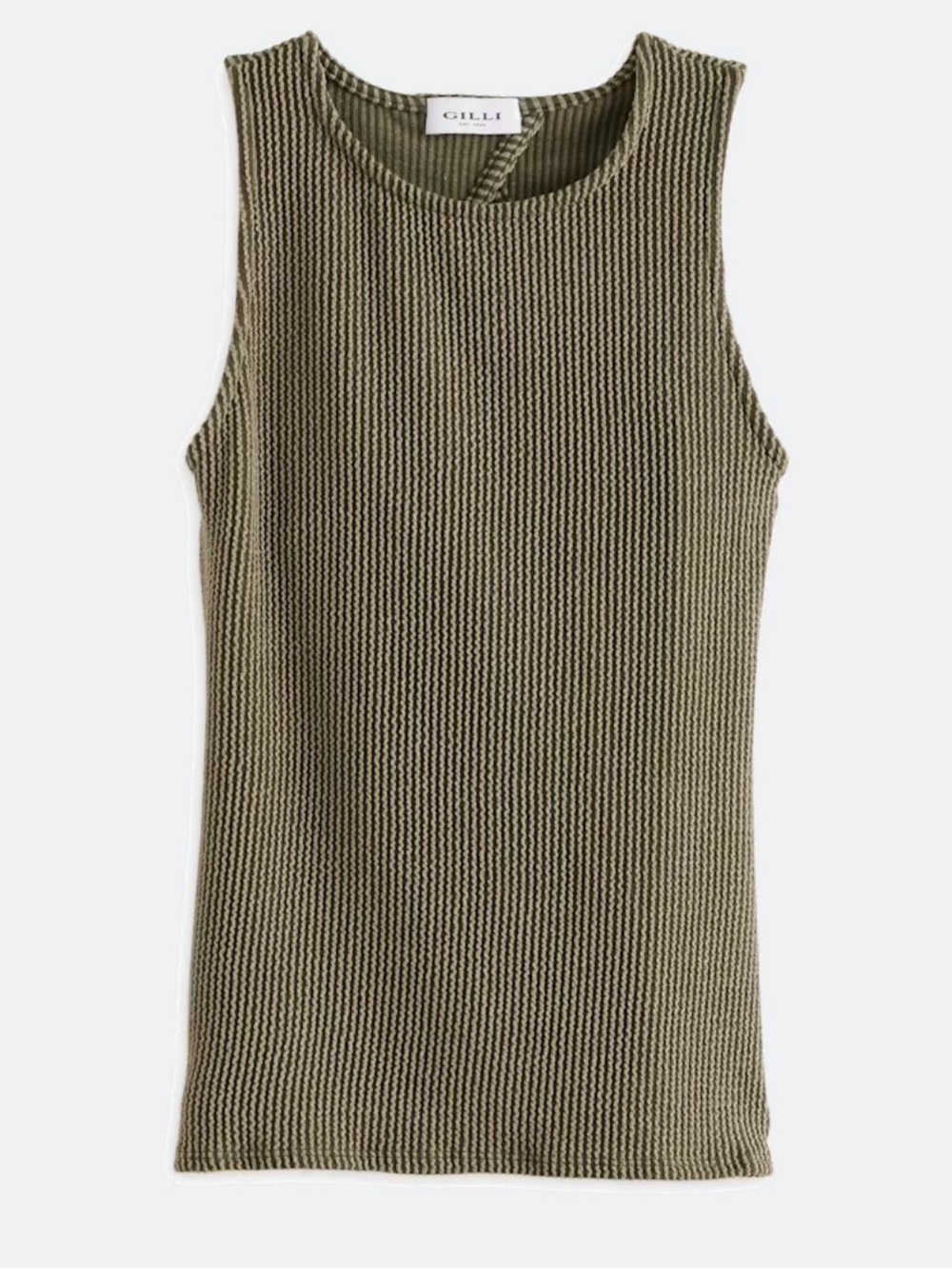 Gilli Sleeveless Cutout Back Ribbed Tank - Olive Green